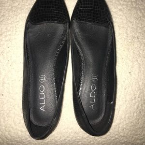Aldo Black Snakeskin Pointed Dressy Leather Flats